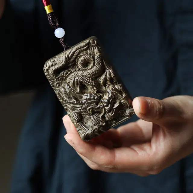 仙作美 高级感车内挂件龙年大吉 木作 把件 男款 阴沉木