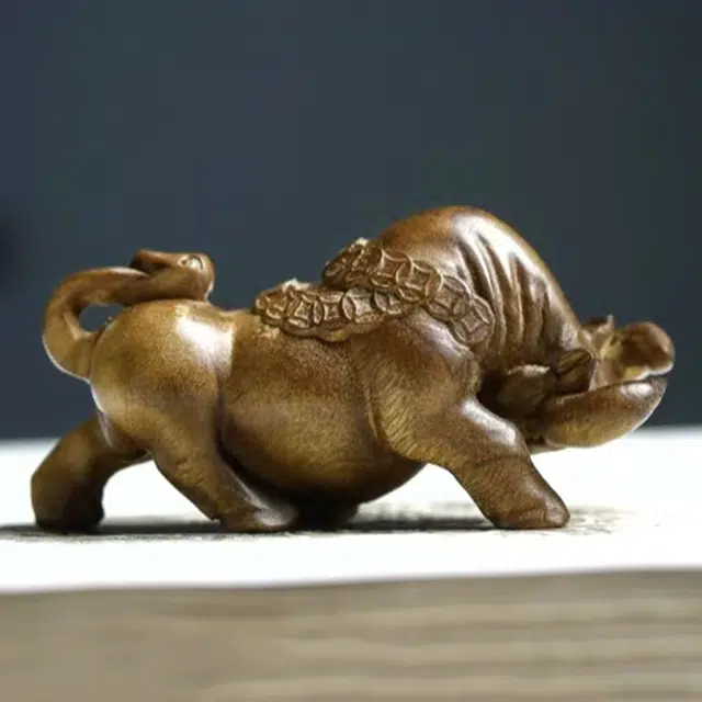 仙作美 假一赔万（牛气冲天）小叶桢楠金丝楠枯木老料雕刻手把件文玩 楠木 摆件 男女同款情侣款