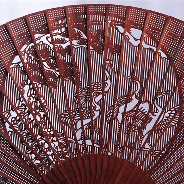 仙作美 国潮苏扇松鹤折扇延年 花梨木 木作把件 男女同款情侣款 花梨木
