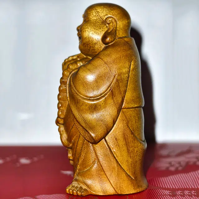 仙作美 （假一赔万）小叶桢老料整木雕刻招财弥勒佛手把件 楠木 摆件 男女同款情侣款