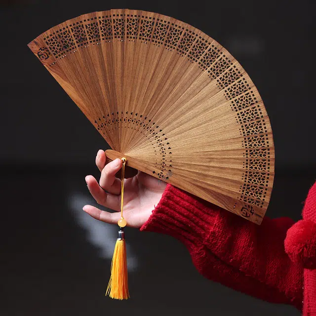仙作美 老料镂空苏扇 金丝楠 木作把件 男女同款情侣款 楠木