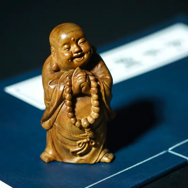 仙作美 招财弥勒佛】金丝楠枯木老料整木雕刻文玩手把件桌面 楠木 木作摆件 男女同款情侣款