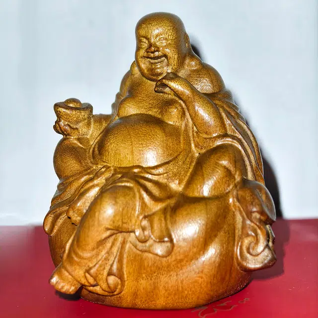 仙作美 小叶桢楠枯木老料整木雕刻布袋弥勒手把件 楠木 木作摆件 男女同款情侣款