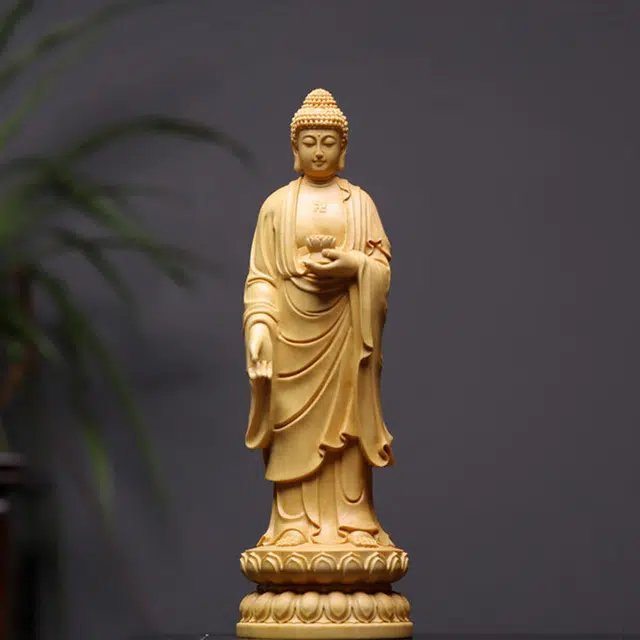 仙作美 木雕阿弥陀佛大日如来佛像供奉守护神 黄杨木 木作摆件 男女同款情侣款