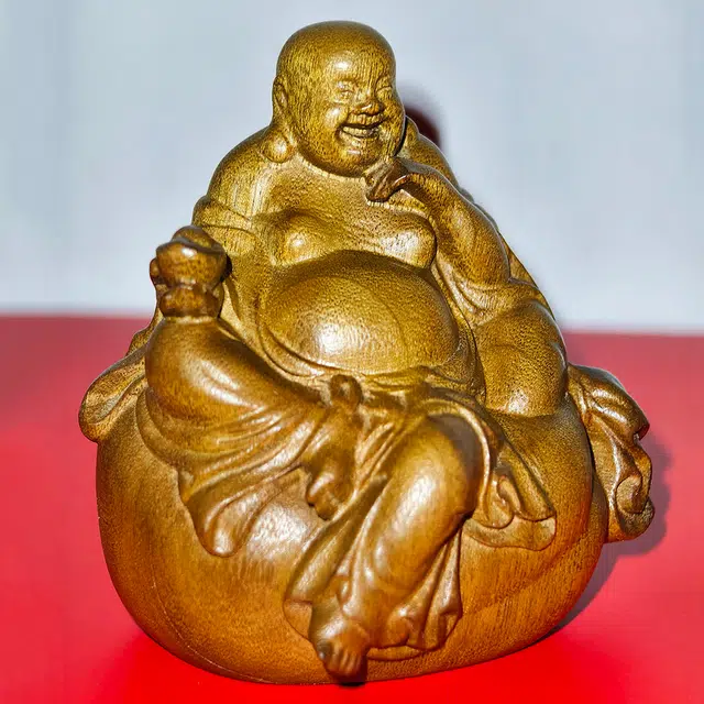 仙作美 小叶桢楠枯木老料整木雕刻布袋弥勒手把件 楠木 木作摆件 男女同款情侣款
