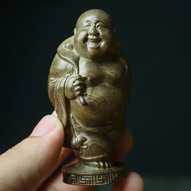 仙作美 金丝楠木乌木雕刻弥勒佛文玩手把件 阴沉木 木作摆件 男女同款情侣款