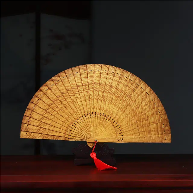仙作美 中国风苏扇满水波纹 木作 把件 男女同款情侣款 楠木