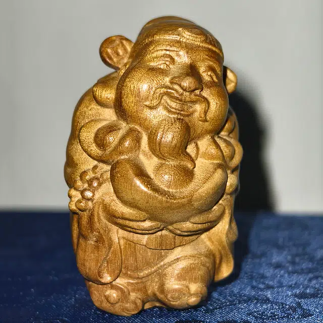 仙作美 假一赔万（财神爷）金丝楠小叶桢楠手把件整木雕刻#好运 楠木 木作摆件 男女同款情侣款
