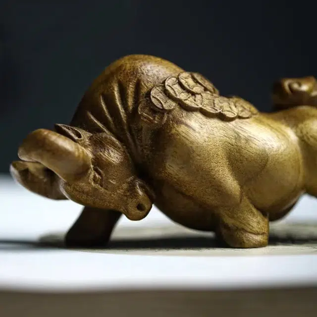 仙作美 假一赔万（牛气冲天）小叶桢楠金丝楠枯木老料雕刻手把件文玩 楠木 摆件 男女同款情侣款