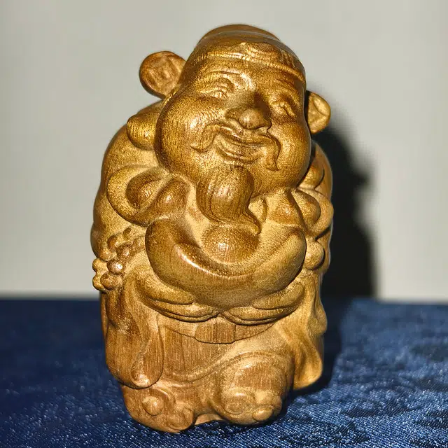 仙作美 假一赔万（财神爷）金丝楠小叶桢楠手把件整木雕刻#好运 楠木 木作摆件 男女同款情侣款