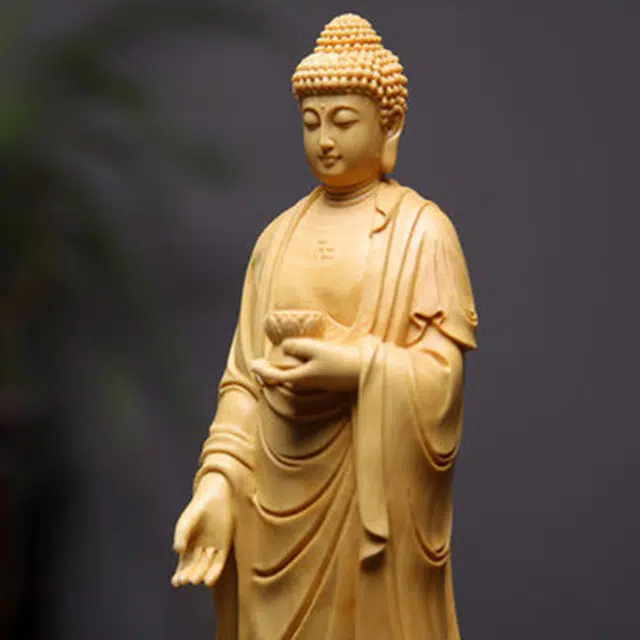 仙作美 木雕阿弥陀佛大日如来佛像供奉守护神 黄杨木 木作摆件 男女同款情侣款