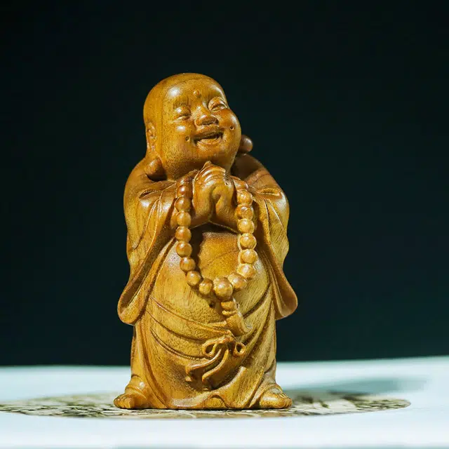 仙作美 招财弥勒佛】金丝楠枯木老料整木雕刻文玩手把件桌面 楠木 木作摆件 男女同款情侣款