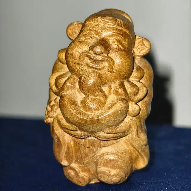 仙作美 假一赔万（财神爷）金丝楠小叶桢楠手把件整木雕刻#好运 楠木 木作摆件 男女同款情侣款