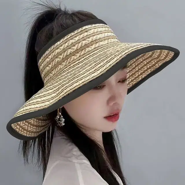 撞青春 大帽檐帽子海边空顶遮阳帽时尚百搭太阳帽 草编 防晒帽 女款