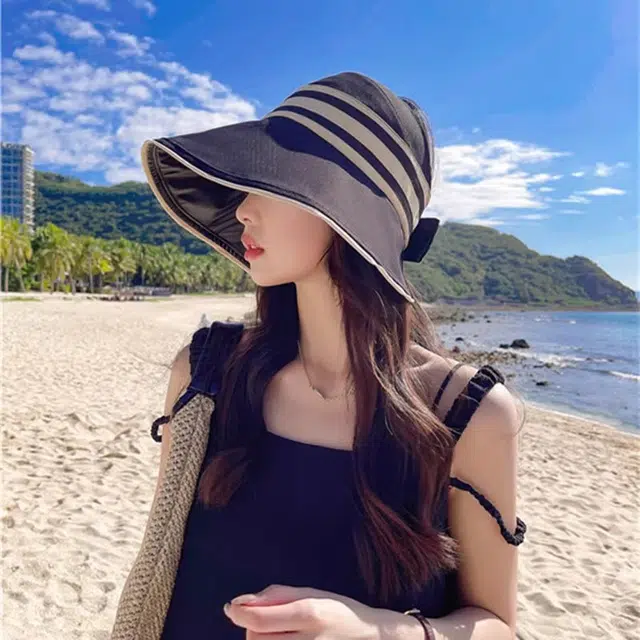 撞青春 可扎马尾黑胶空顶遮阳夏遮脸防晒 涤纶 渔夫帽 女款
