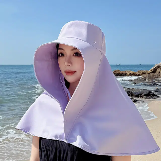 撞青春 披肩护颈一体遮阳帽子户外骑行遮脸防晒 聚酯纤维 渔夫帽 女款