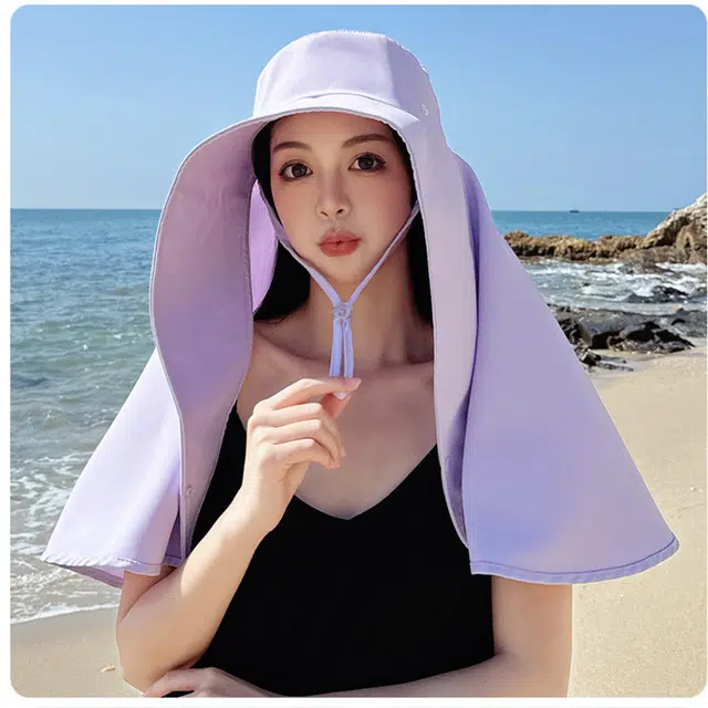 撞青春 披肩护颈一体遮阳帽子户外骑行遮脸防晒 聚酯纤维 渔夫帽 女款