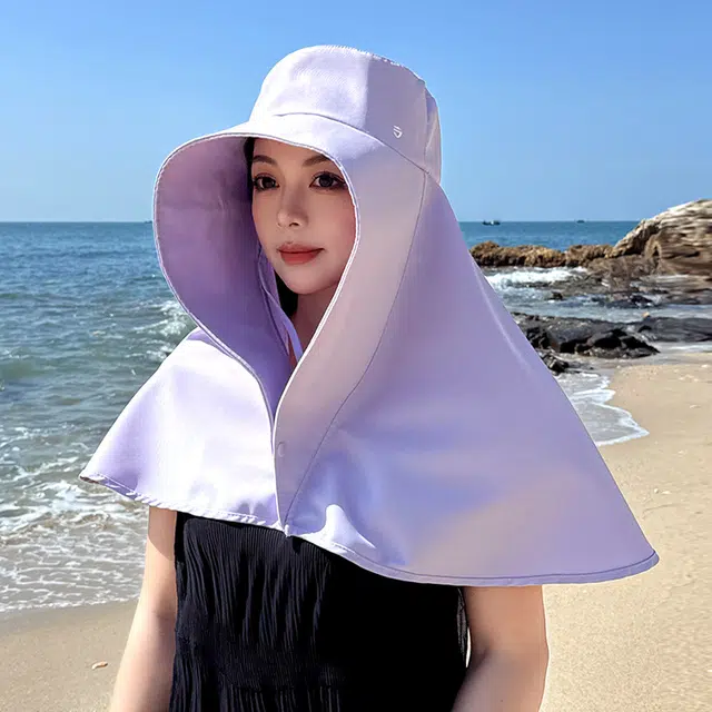 撞青春 披肩护颈一体遮阳帽子户外骑行遮脸防晒 聚酯纤维 渔夫帽 女款
