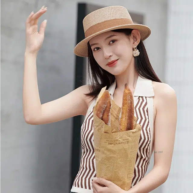 撞青春 拉菲草帽潮夏季防晒遮阳帽沙滩度假平顶太阳帽 草编 礼帽 女款