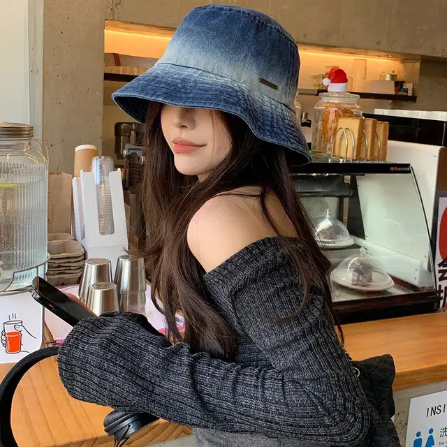 撞青春 渐变扎染水洗旧太阳帽防晒遮阳盆帽 牛仔布 渔夫帽 女款