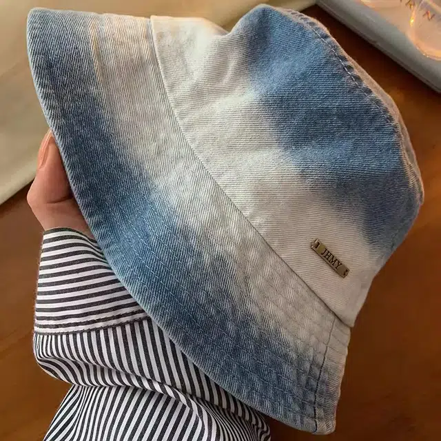 撞青春 渐变扎染水洗旧太阳帽防晒遮阳盆帽 牛仔布 渔夫帽 女款