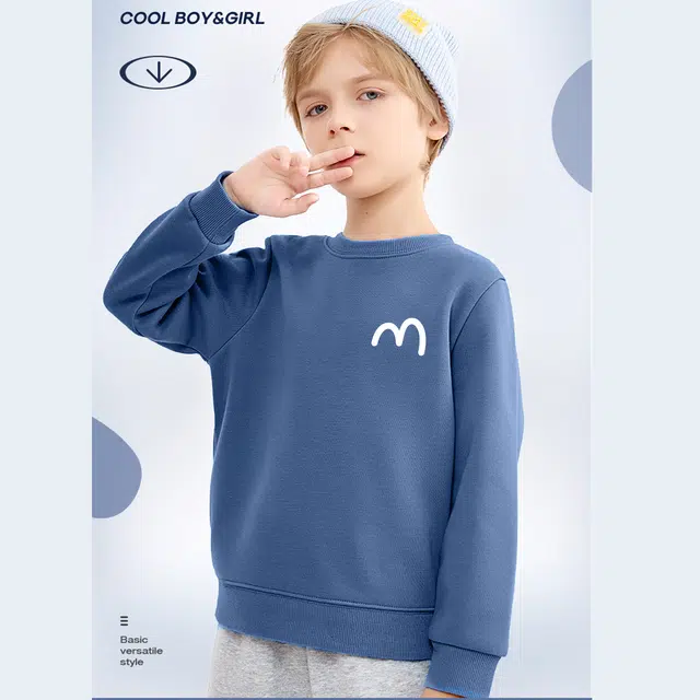 FAIRWHALE Casual Sports Set Basic Crewneck Sweatshirt Split Straight Pants Kids Autumn