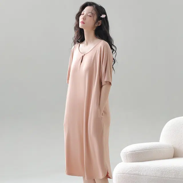 袋鼠 简约舒适亲肤吸汗透气可外穿短袖睡裙 女款 珊瑚色