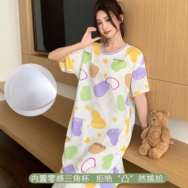 袋鼠 圆领简约舒适字母短袖睡裙 女款 白色