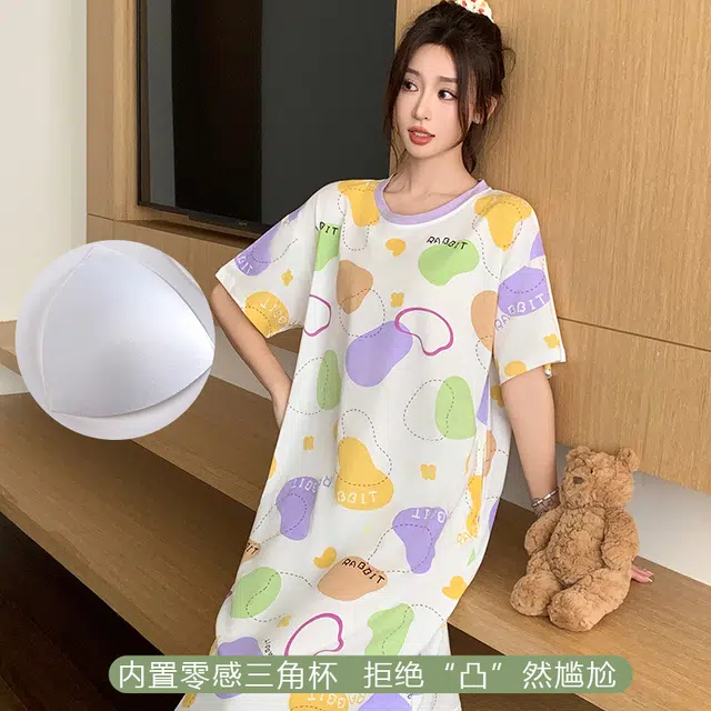 袋鼠 圆领简约舒适字母短袖睡裙 女款 白色