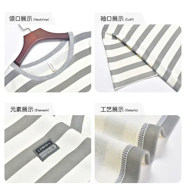 袋鼠 薄款舒适亲肤微弹透气条纹短袖五分裤可居家休闲外穿睡衣套装 男款 灰色
