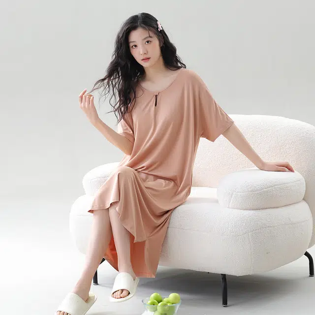 袋鼠 简约舒适亲肤吸汗透气可外穿短袖睡裙 女款 珊瑚色