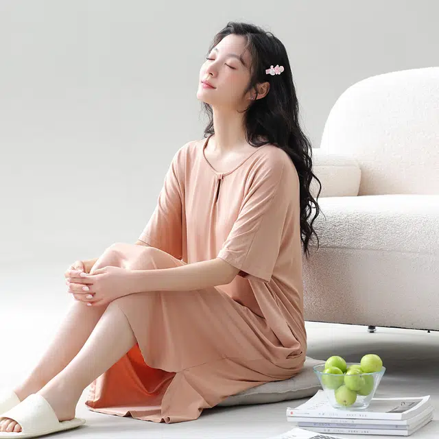 袋鼠 简约舒适亲肤吸汗透气可外穿短袖睡裙 女款 珊瑚色