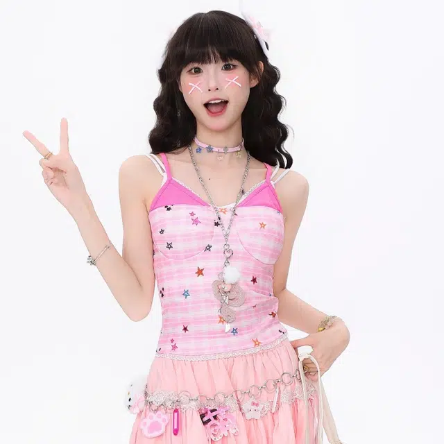 识恩 格子外穿夏季沙滩辣妹修身抹胸小上衣吊带 女款