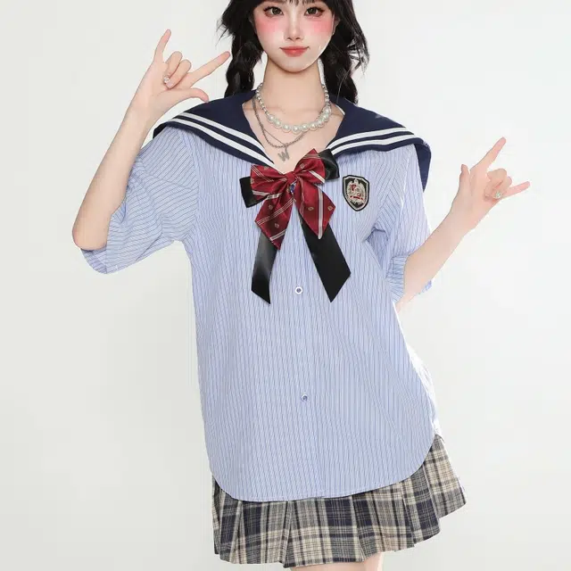 识恩 学院风海军领蝴蝶结设计感小众宽松衬衣衬衫 女款