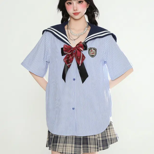 识恩 学院风海军领蝴蝶结设计感小众宽松衬衣衬衫 女款