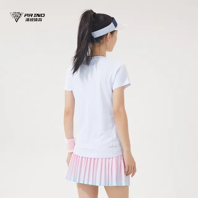 浦锐 渐变高腰显瘦显高舒适透气防走光运动裙网球裙羽毛球裙休闲短裙 女款 云樱蓝