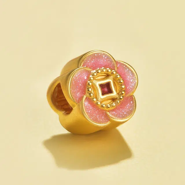 明牌珠宝 福粉花串珠 足金 一口价 黄金轻奢日常手串 女款