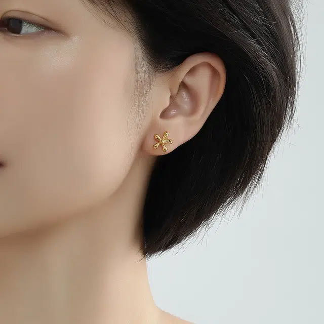 明牌珠宝 硬金嘭嘭花 足金 一口价 黄金耳钉 女款