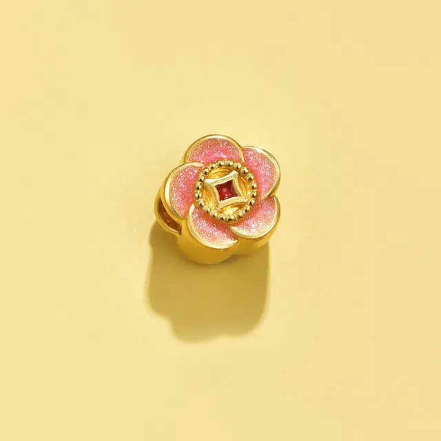 明牌珠宝 福粉花串珠 足金 一口价 黄金轻奢日常手串 女款