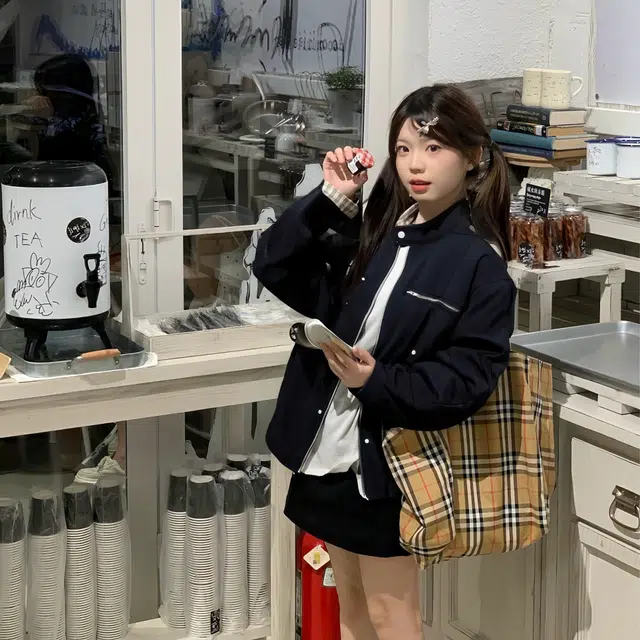费尔岛上的猫 美式复古拼接纯色拉链工装夹克外套 男女同款