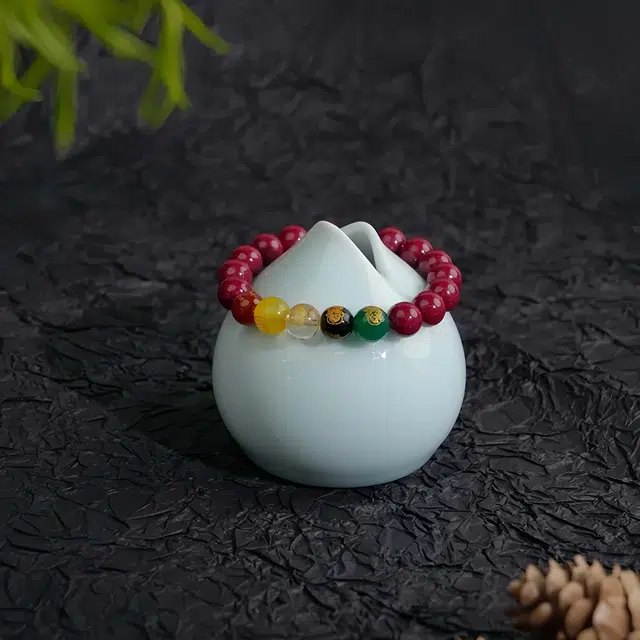镯瑾 五路财神福运佛珠 财源滚滚多彩琉璃新中式国潮诸事顺利招财进宝转运平安纳福日常百搭送礼 朱砂 手串 男女同款情侣款