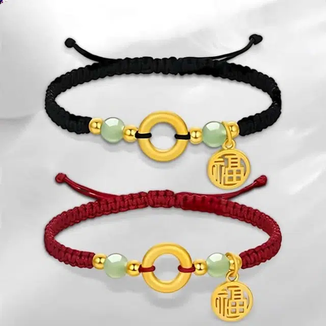 镯瑾 新中式国风好运平安多财纳福锦鲤吉祥顺利招财暴富转运平安扣福牌 合金 手绳 男女同款情侣款