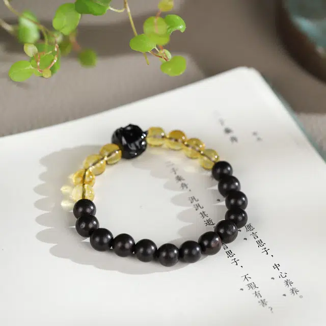 镯瑾 新中式 醒狮转运珠平安喜乐 文玩佛珠 串珠 复古国潮 手饰 文艺简约风 招财纳福 单 圈#好运 黑檀 手串 男女同款情侣款