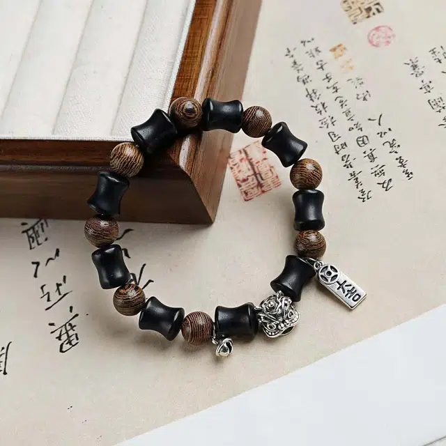 镯瑾 如意醒狮串珠 新中式复古文创国风#好运佛珠 转运平安喜乐吉祥纳福多财多福文玩盘玩念珠 鸡翅木 手串 男女同款情侣款