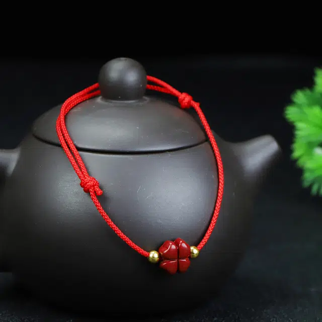 镯瑾 新中式古风好运 小幸运四叶草 本命年转运 手工编绳 再造辰砂朱砂 手绳 男女同款情侣款