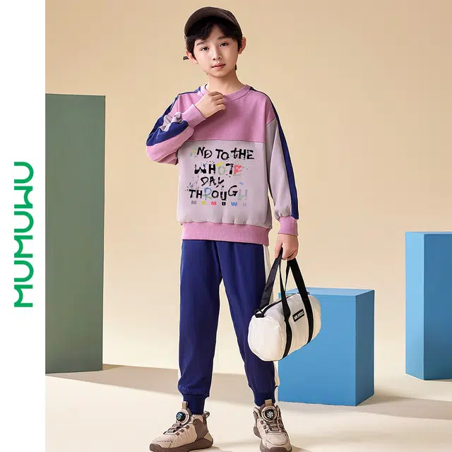 木木屋 时尚宽松潮流字母百搭休闲运动套装 灰色青少年