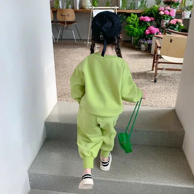 木木屋 舒适简约立体恐龙休闲运动套装 绿色儿童款