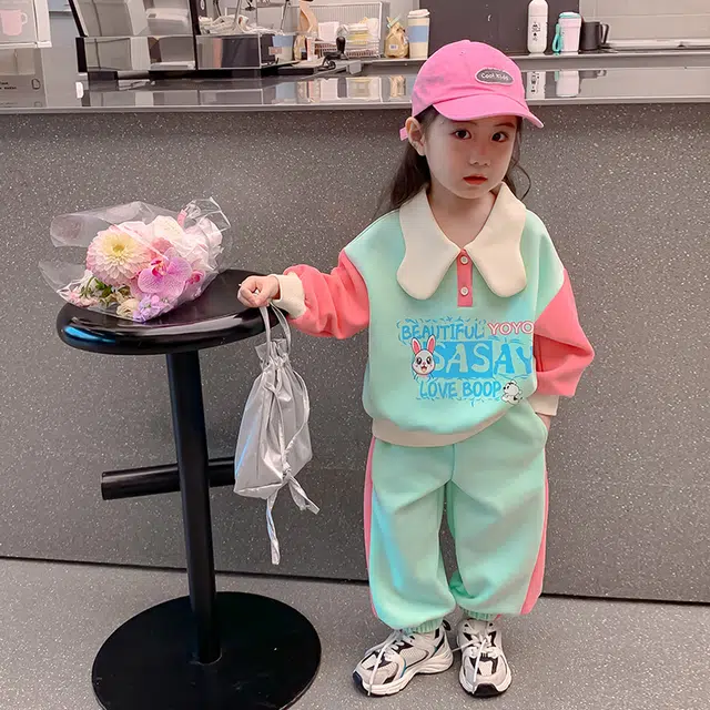木木屋 柔软舒适透套头娃娃领休闲运动套装 绿色儿童款