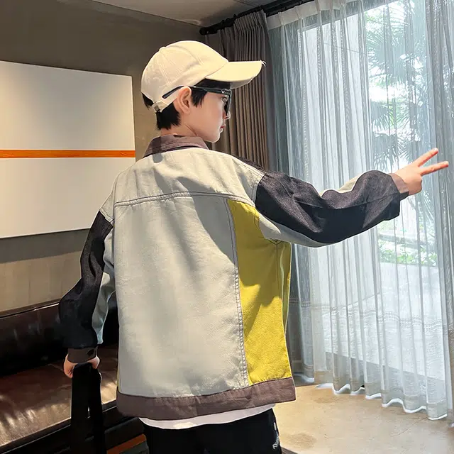 木木屋 舒适翻领落肩夹克外套 拼色青少年