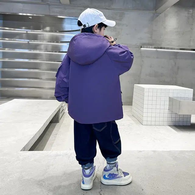 木木屋 连帽舒适亲肤拉链长袖夹克外套 紫色青少年